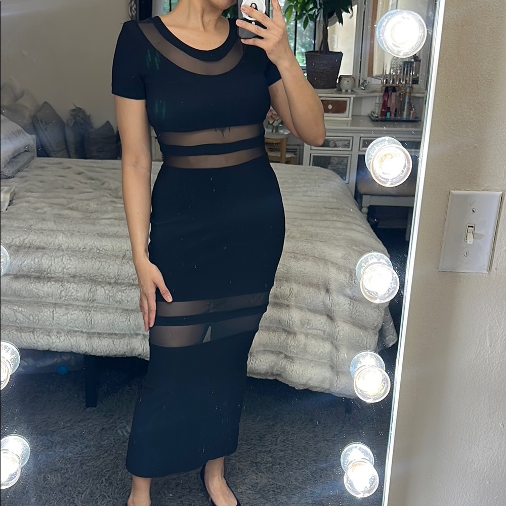 Used Blondie and Me Evening Elegant Black Sheer Panel Dress fits like a Medium